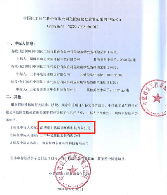 重山思沃瑞中標(biāo)中國化工油氣危險(xiǎn)廢物處置項(xiàng)目33