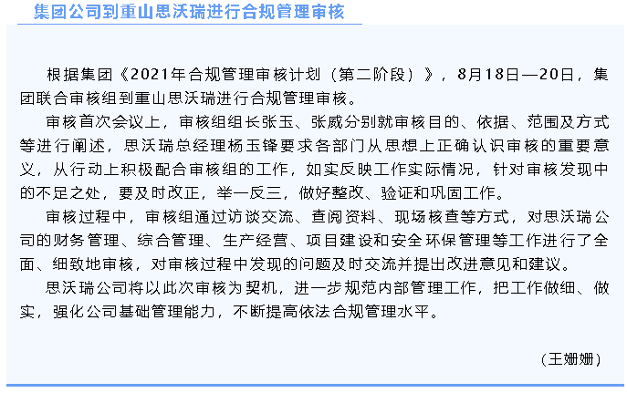 集團(tuán)公司到重山思沃瑞進(jìn)行合規(guī)管理審核33